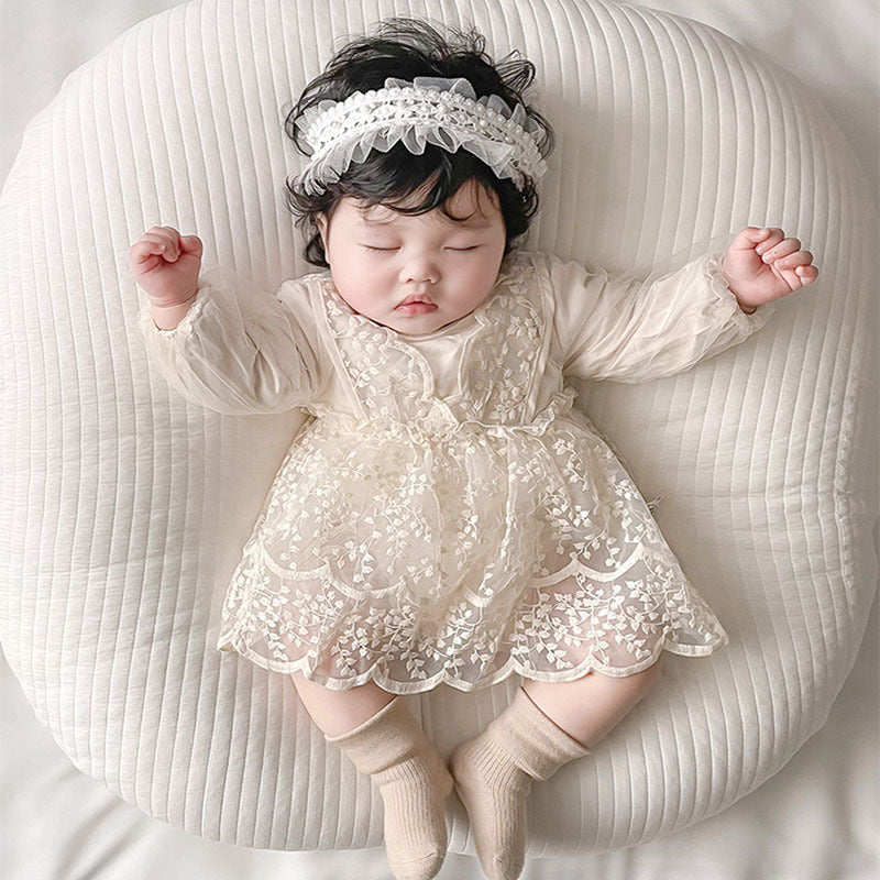 Vestido de Batizado Branco Bordado Manga Longa Bebê Menina, 6 Meses, 12 Meses, 18 Meses, 24 Meses