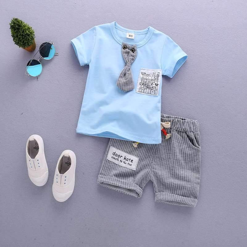 Conjunto Bebê Menino Camiseta Gravatinha + Short Listrado | 9 Meses- 3 Anos-menino