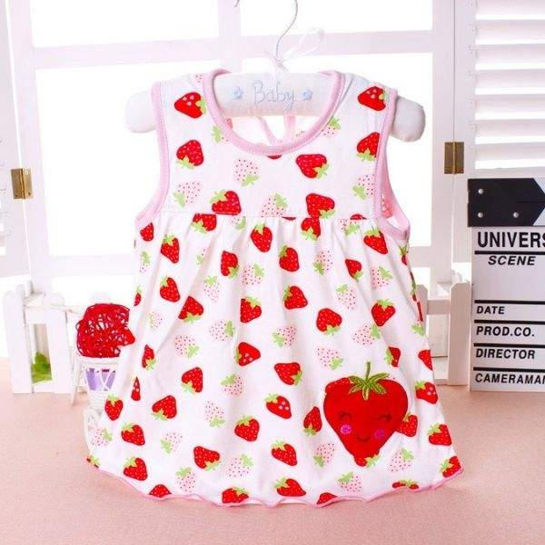 Vestido Floral para Bebê Menina - Algodão | 3-24 Meses-azul,branco,corações,floral,flores,morangos,rosa,verde,vestido