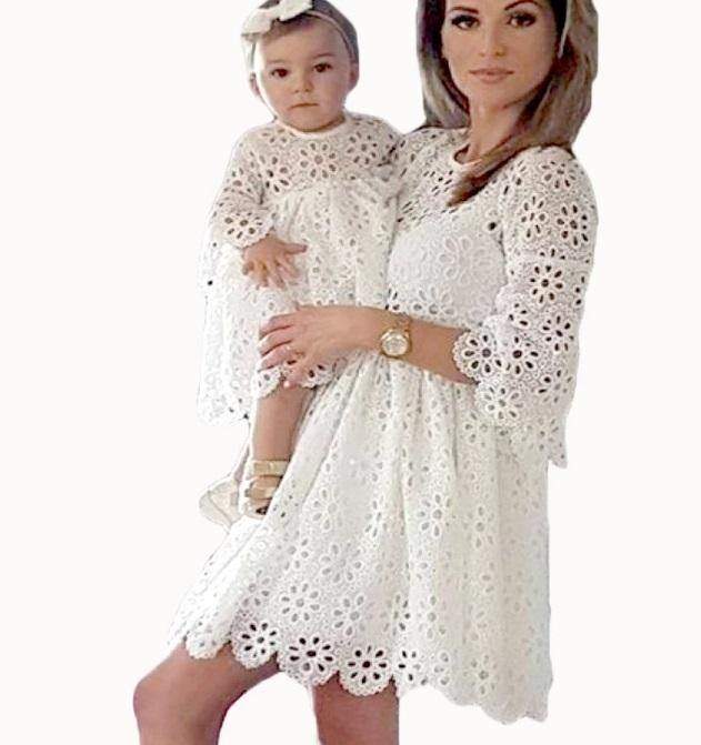 Vestido de Renda Branco Mãe e Filha | 6 Meses - 4 Anos-Internacional-menina,mãe,mãe e filha,rendas,roupa bebe,roupa menina,vestido