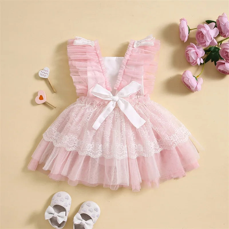 Vestido-Body Arco-íris Babados Bebê Menina Rosa 3 meses 1 ano laço nas costas