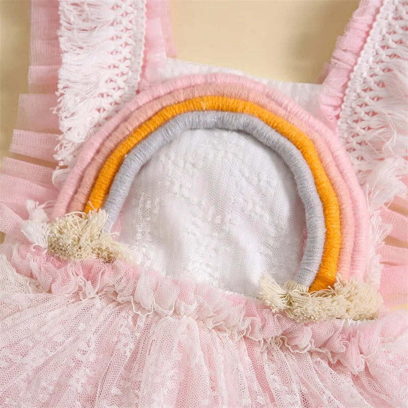Vestido-Body Arco-íris Babados Bebê Menina Rosa 3 meses 1 ano