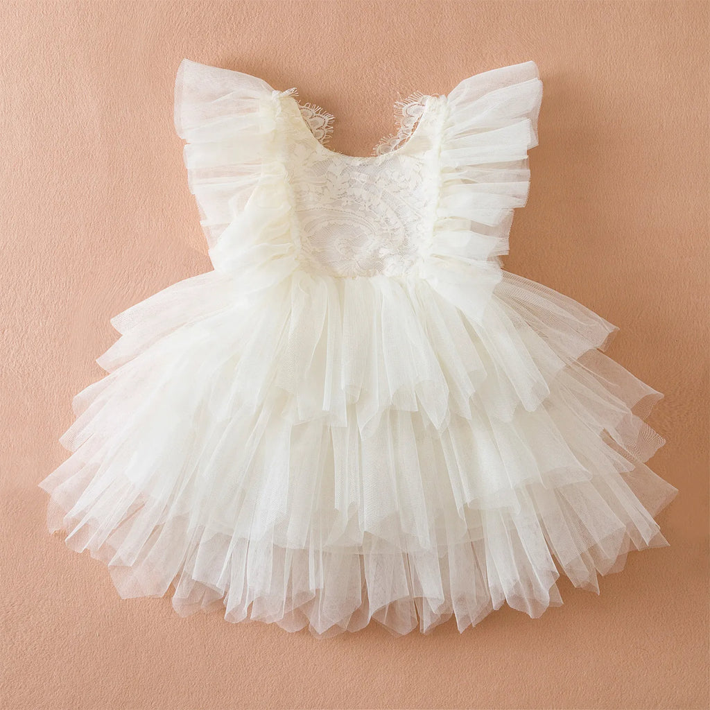 Vestido de Festa branco Tutu Camadas de Tule bebê Menina | 9 Meses- 5 Anos