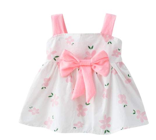 Vestido Infantil de Festa c/Laço Algodão Verão 9M 3Anos