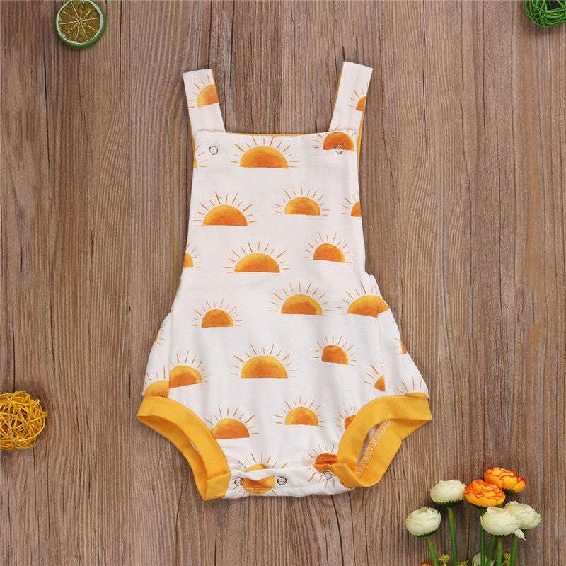 Macaquinho de Verão Estampado Branco Bebê Menina/ Menino | 0-24 Meses-alaranjado,amarelo,arco-íris,branco,estampado,macaquinho,macaquinho branco,macaquinho estampado,menina,menino,sol,unisex,verão