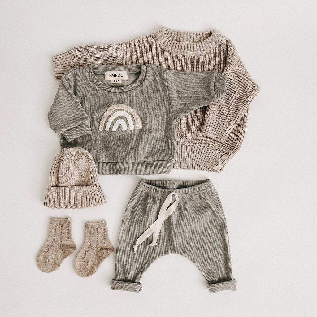 Conjunto de Inverno Bebê Menino com Gorro |  6 M -3 Anos-bege,calça,chapéu,cinza,conjunto,conjunto bebê,conjunto calça,menino,roupa bebe