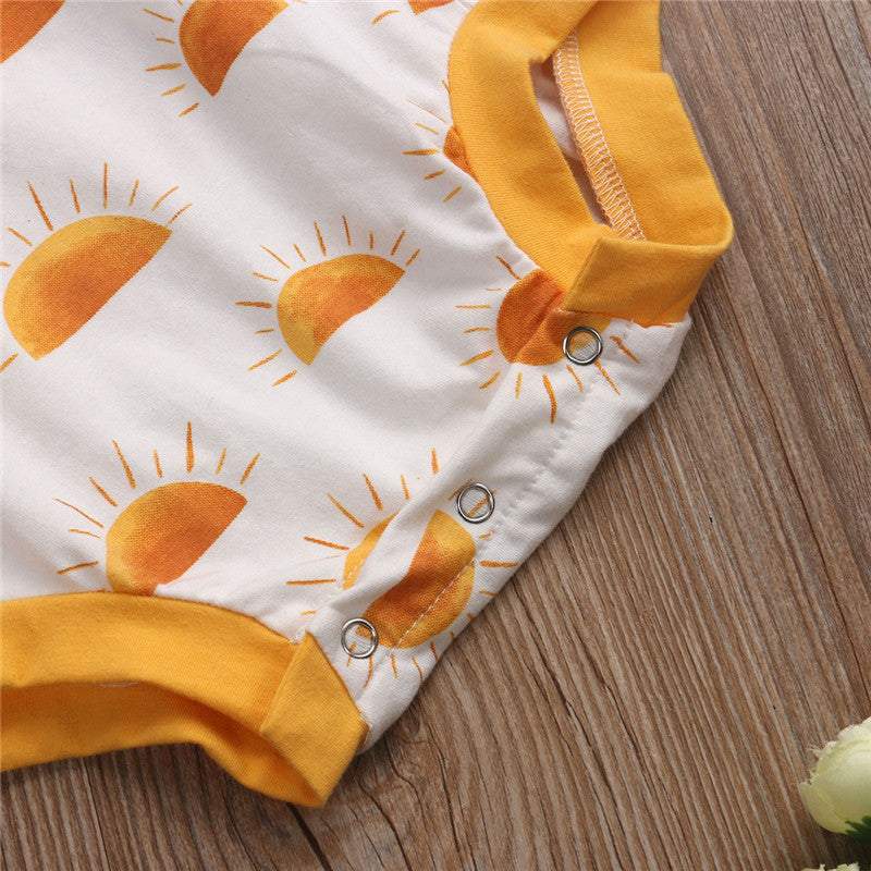 Macaquinho de Verão Estampado Branco Bebê Menina/ Menino | 0-24 Meses-alaranjado,amarelo,arco-íris,branco,estampado,macaquinho,macaquinho branco,macaquinho estampado,menina,menino,sol,unisex,verão