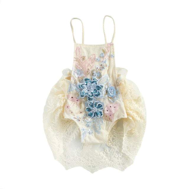 Vestidos-Body de Renda Bordados Bebê Menina Verão | 6 - 24 Meses-azul,body menina,bordados,flores,lantejoulas,paetês,perola,rosa,vestido menina