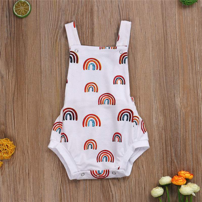 Macaquinho de Verão Estampado Branco Bebê Menina/ Menino | 0-24 Meses-alaranjado,amarelo,arco-íris,branco,estampado,macaquinho,macaquinho branco,macaquinho estampado,menina,menino,sol,unisex,verão
