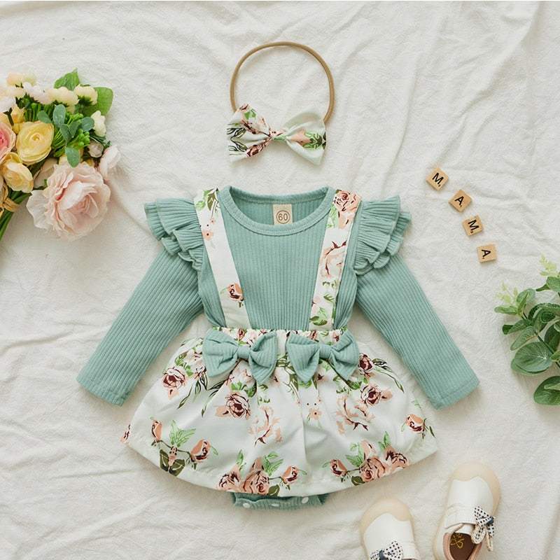 Conjunto Floral Salopete+ Body Manga Longa+ Laço Bebê Menina-Conjunto Floral Bebê Menina,Roupa Body Manga Longa Bebê Menina,vestido floral bebê menina,vestido rosa estampado bebê menina