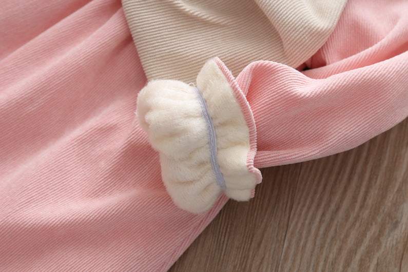 Vestido de Veludo Forro de Plush c/Laço Bebê Menina-vestido de festa de inverno para bebê,vestido de pelúcia bebê,vestido quentinho bebê