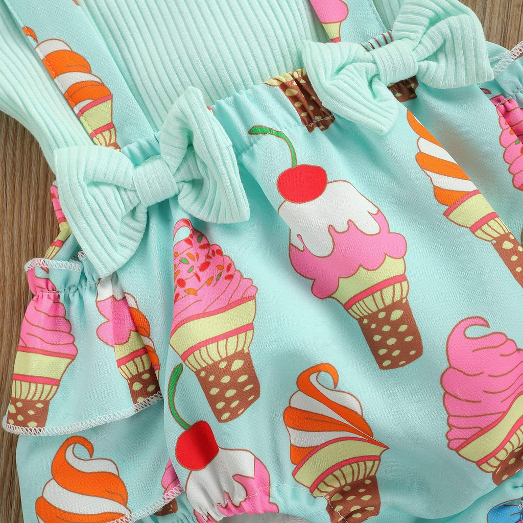 Conjunto Bebê Menina Verão Blusa de Manga Curta + Macaquinho + Laço | 0-18 Meses