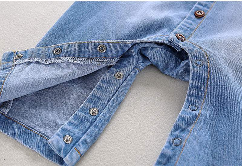 Macacão Jeans Bebê Menino Manga Longa |  6-24 M-azul,denim,jeans,macacão,macacão bebê,macacão manga longa,menino