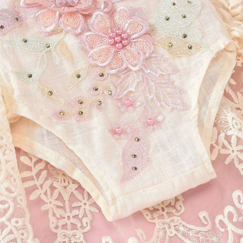 Macaquinho de Renda Bordados Bebê Menina Verão | 6 - 24 Meses-azul,body menina,bordados,flores,Macaquinho de Renda Bebê Menina 1 ano,Macaquinho de Renda Bebê Menina 2 anos,Macaquinho de Renda Bordados Bebê Menina Verão,paetês,perola,rosa,vestido menina