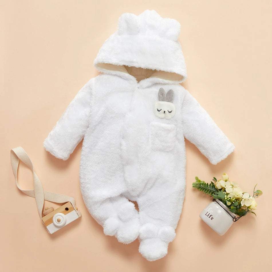 Macacão Coelhinho de Pelúcia Inverno Frio Bebê Unissex c/ Capuz-inverno,macacão bebê inverno,macacão de inverno,menina,menino,pelúcia,soft