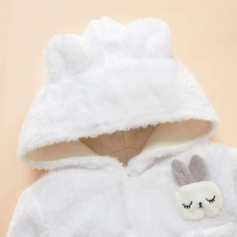 Macacão Coelhinho de Pelúcia Inverno Frio Bebê Unissex c/ Capuz-inverno,macacão bebê inverno,macacão de inverno,menina,menino,pelúcia,soft