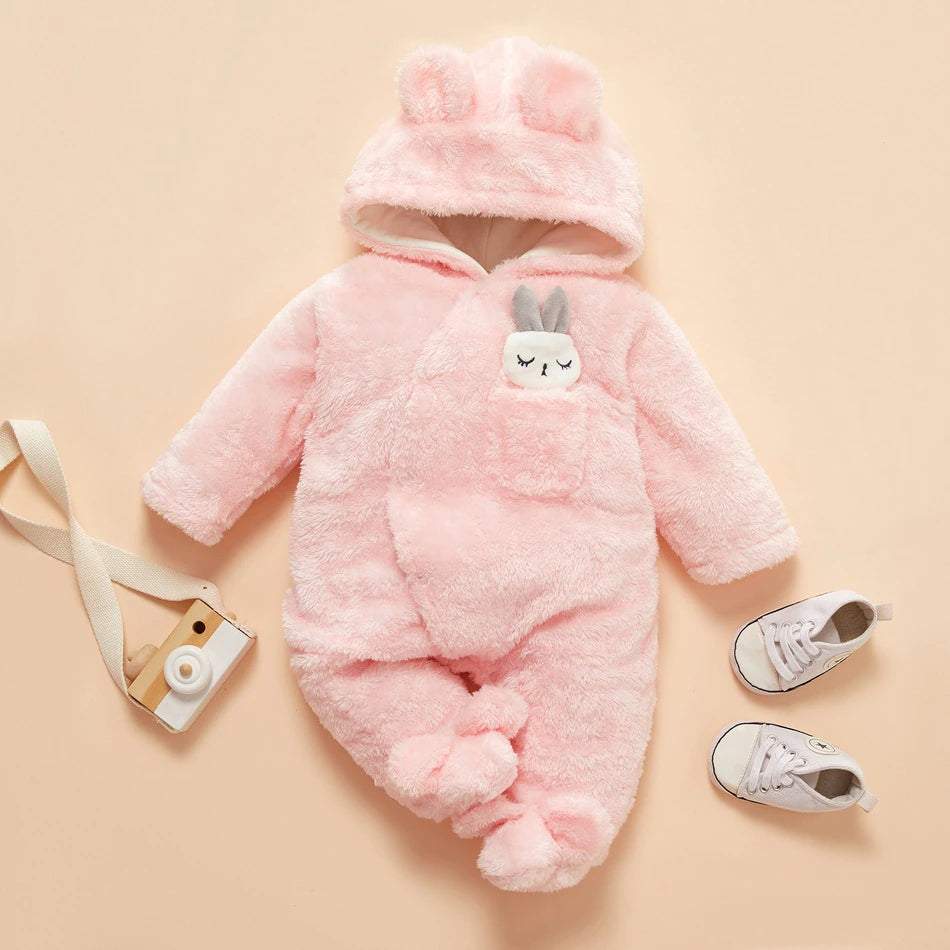Macacão Coelhinho de Pelúcia Inverno Frio Bebê Unissex c/ Capuz-inverno,macacão bebê inverno,macacão de inverno,menina,menino,pelúcia,soft
