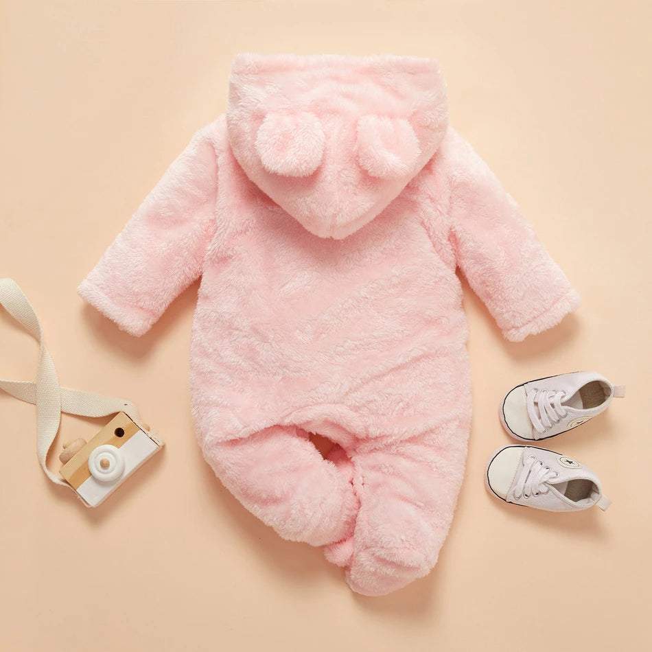 Macacão Coelhinho de Pelúcia Inverno Frio Bebê Unissex c/ Capuz-inverno,macacão bebê inverno,macacão de inverno,menina,menino,pelúcia,soft