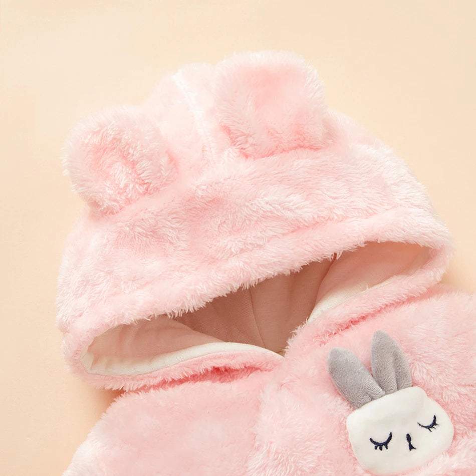 Macacão Coelhinho de Pelúcia Inverno Frio Bebê Unissex c/ Capuz-inverno,macacão bebê inverno,macacão de inverno,menina,menino,pelúcia,soft