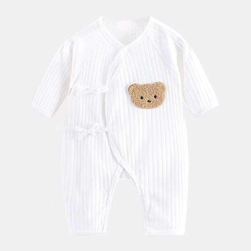 Macacão Bebê Unisex Ursinho Algodão Amarração Lateral branco