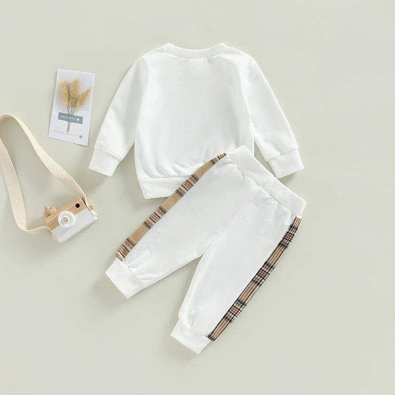Conjunto Ursinho em detalhes xadrez Burberry Algodão Bebê Menino branco
