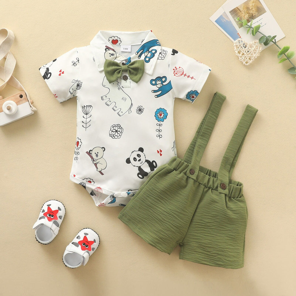 Conjunto Safari Borboleta Manga Curta Bebê Menino | 0-18 Meses