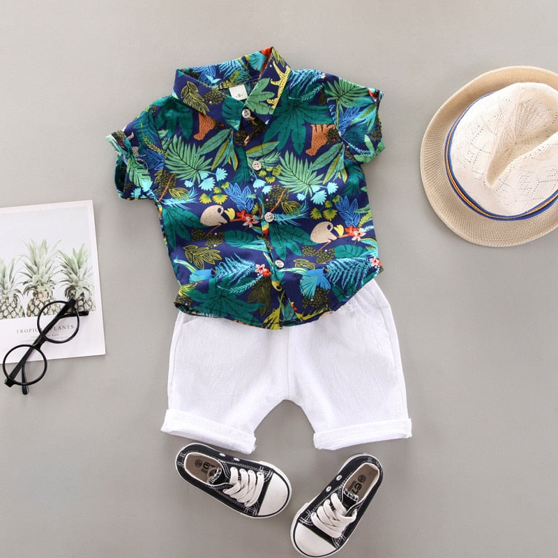 Conjunto Camisa Tropical + Bermuda Bebê Menino | 9 Meses - 4 Anos