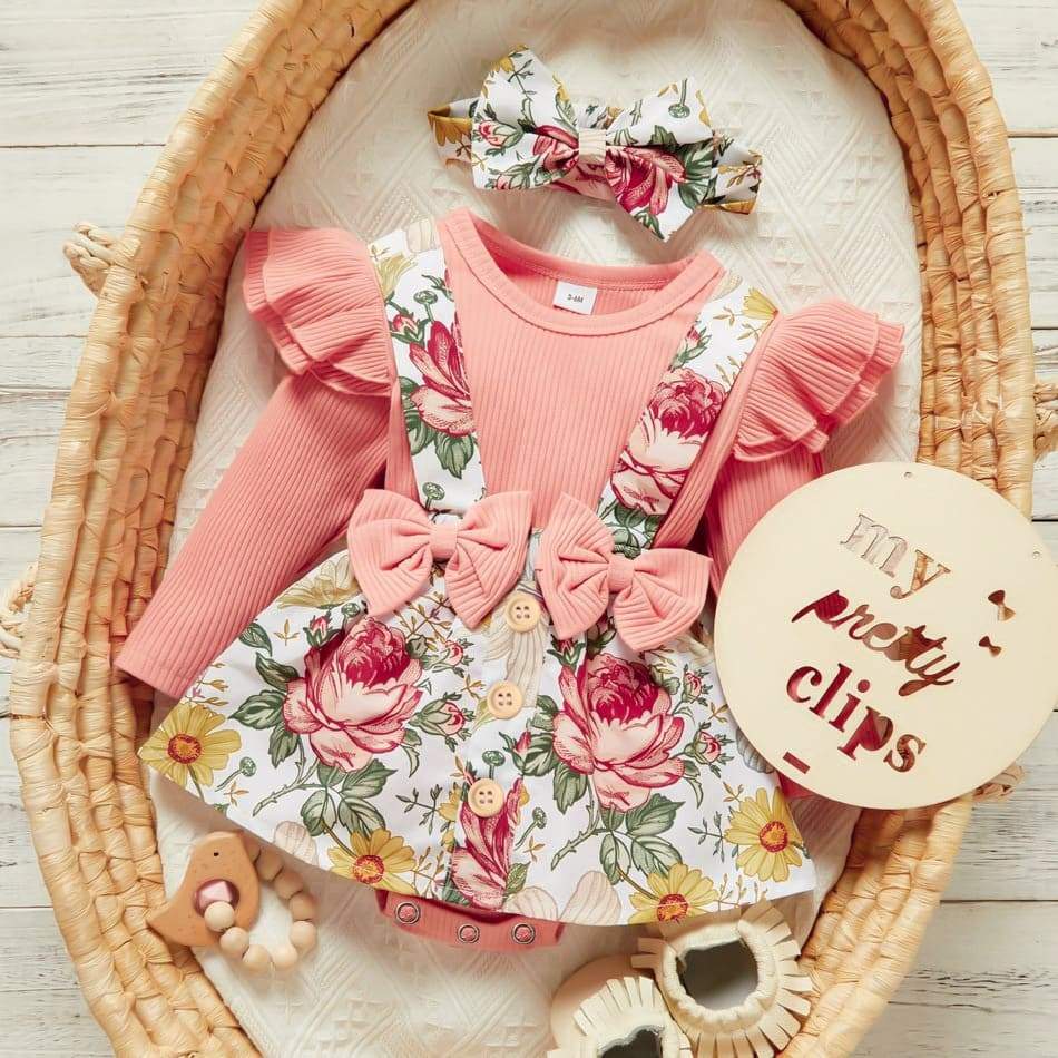 Conjunto Floral Manga Longa Babados Bebê Menina