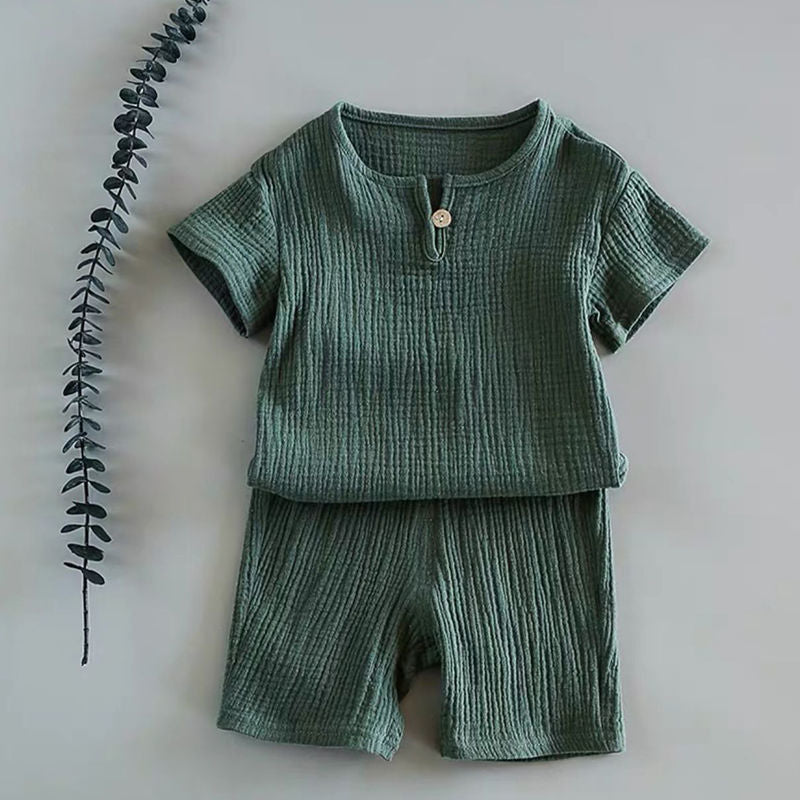 Conjunto Infantil Menino Camisa Manga Curta + Bermuda Liso Algodão, 9 Meses, 12 Meses, 18 Meses, 24 Meses, 3 Anos, 4 Anos, Verde