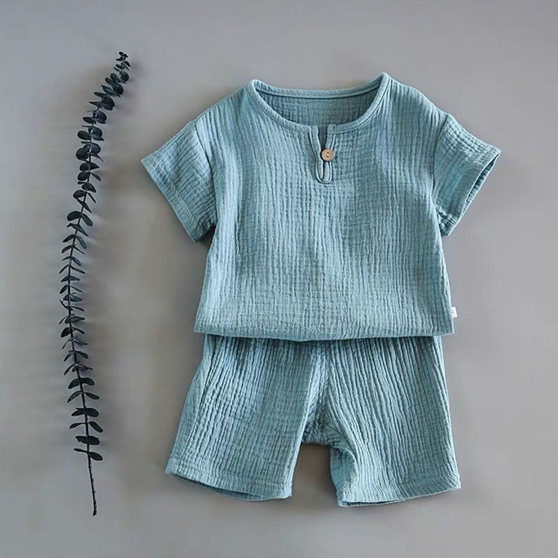 Conjunto Infantil Menino Camisa Manga Curta + Bermuda Liso Algodão, 9 Meses, 12 Meses, 18 Meses, 24 Meses, 3 Anos, 4 Anos, Azul