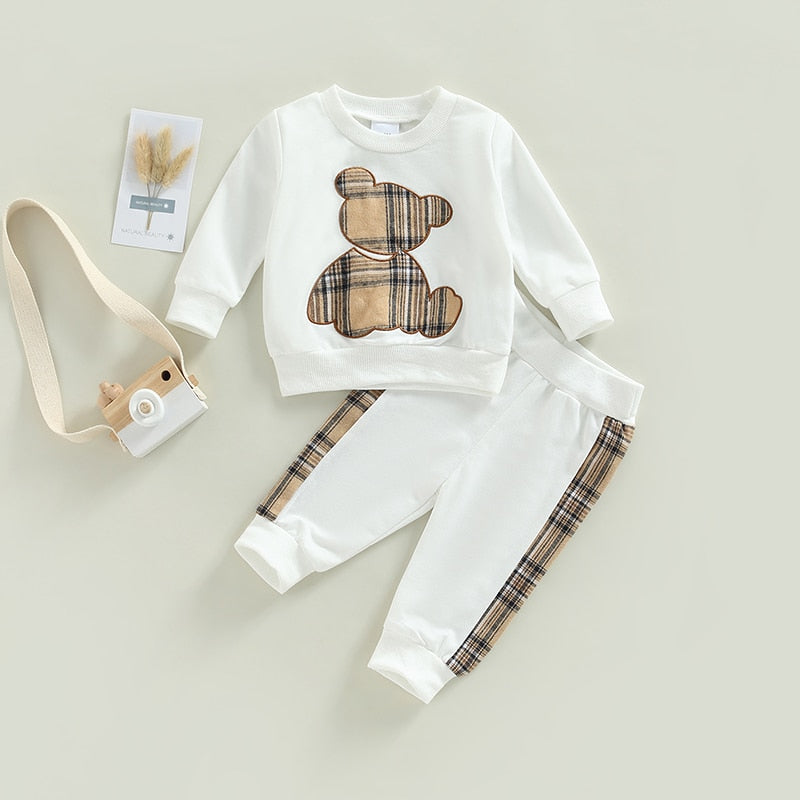 Conjunto Ursinho em detalhes xadrez Burberry Algodão Bebê Menino branco