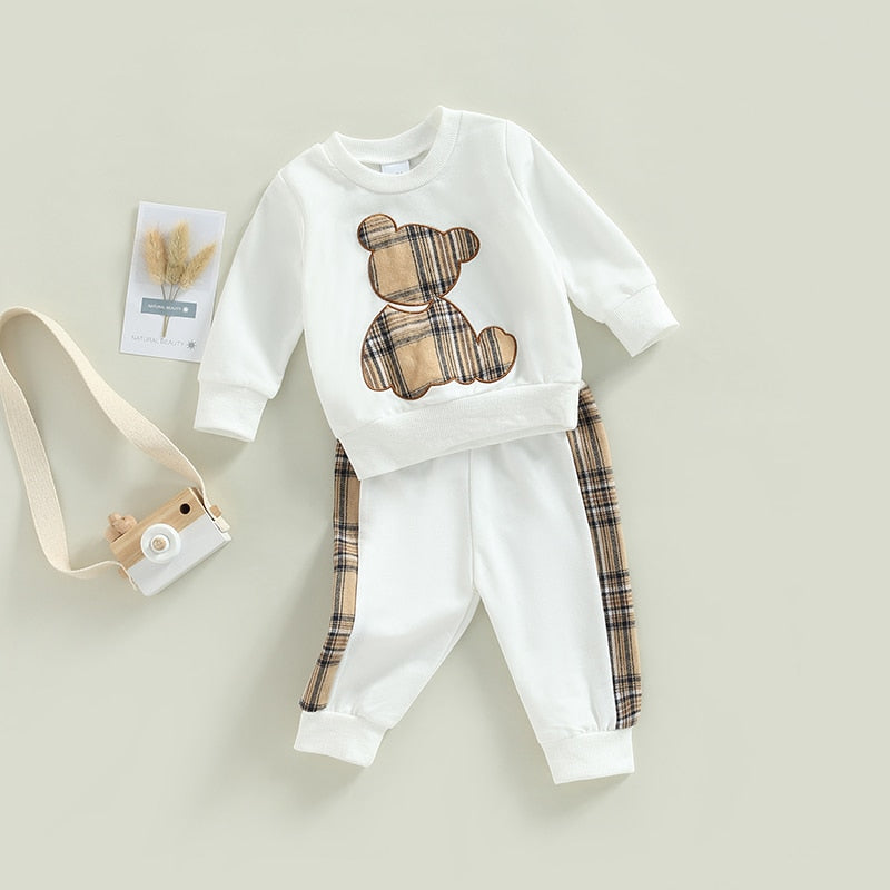 Conjunto Ursinho em detalhes xadrez Burberry Algodão Bebê Menino branco