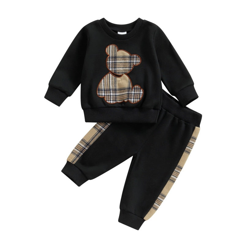 Conjunto Ursinho em detalhes xadrez Burberry Algodão Bebê Menino preto