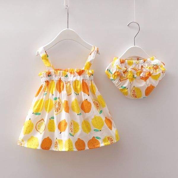 Conjunto Vestido com Tapa Fralda Floral e Frutinhas Bebê Menina Verão | 6-24 Meses-conjunto,Conjunto Menina Verão Alcinha,floral,flores,frutinha,menina