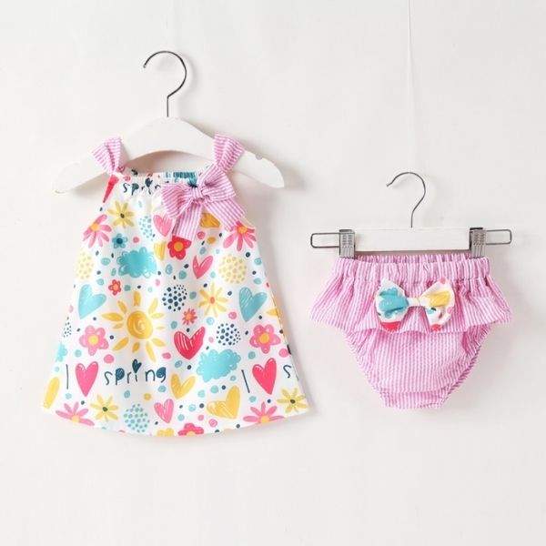 Conjunto Vestido com Tapa Fralda Floral e Frutinhas Bebê Menina Verão | 6-24 Meses-conjunto,Conjunto Menina Verão Alcinha,floral,flores,frutinha,menina