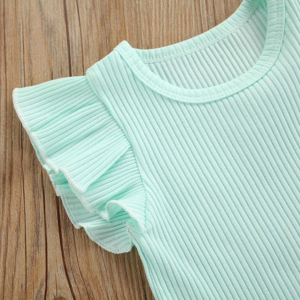 Conjunto Bebê Menina Verão Blusa de Manga Curta + Macaquinho + Laço | 0-18 Meses