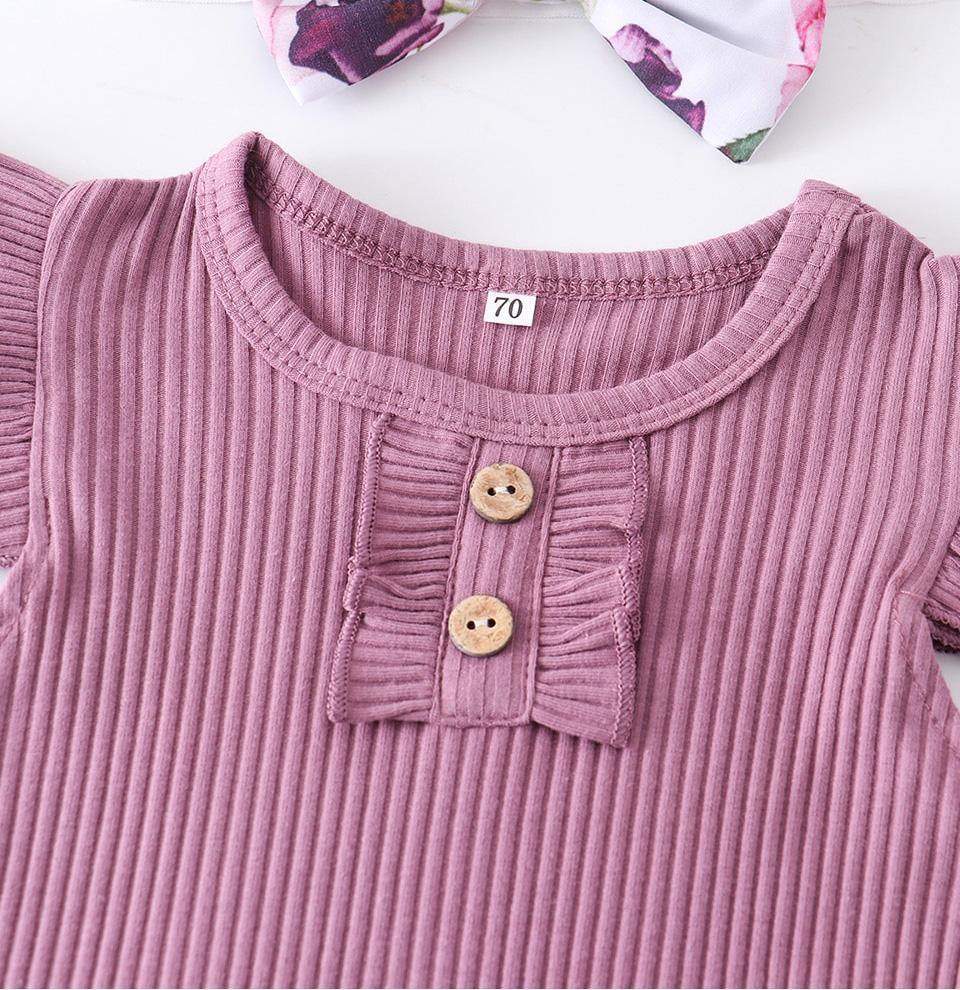 Conjunto Bebê Menina Body + Jardineira + Laço Floral | 0-18 Meses-Internacional-conjunto bebê,conjunto bebê menina,conjunto floral,conjunto menina,floral,laço,listrado,macaquinho bebe,macaquinho de verão,macaquinho menina,menina,oncinha,onça,roupa bebe,roupa menina