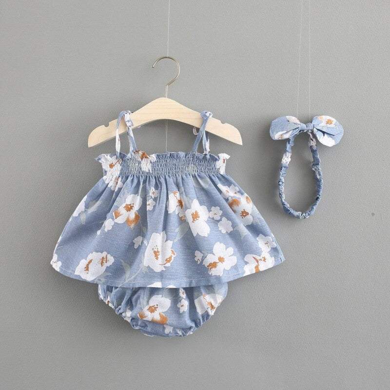 Conjunto Vestido + Tapa Fralda Floral + Laço| Bebê Menina Verão | 0-18M-azul,conjunto,conjunto menina,estampado,laço,menina,rosa,roupa menina,vestido
