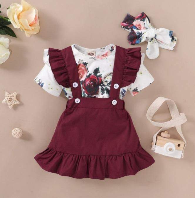 Conjunto Vestido + Body Floral Bebê Vinho | 1 -18 Meses-Internacional-