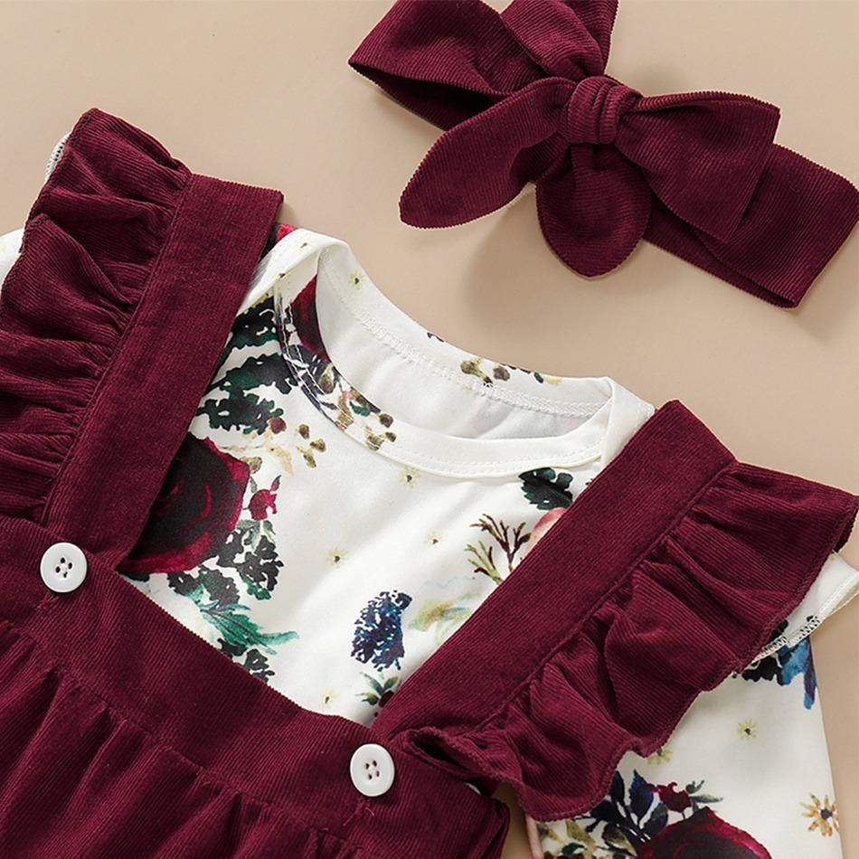 Conjunto Vestido + Body Floral Bebê Vinho | 1 -18 Meses-Internacional-