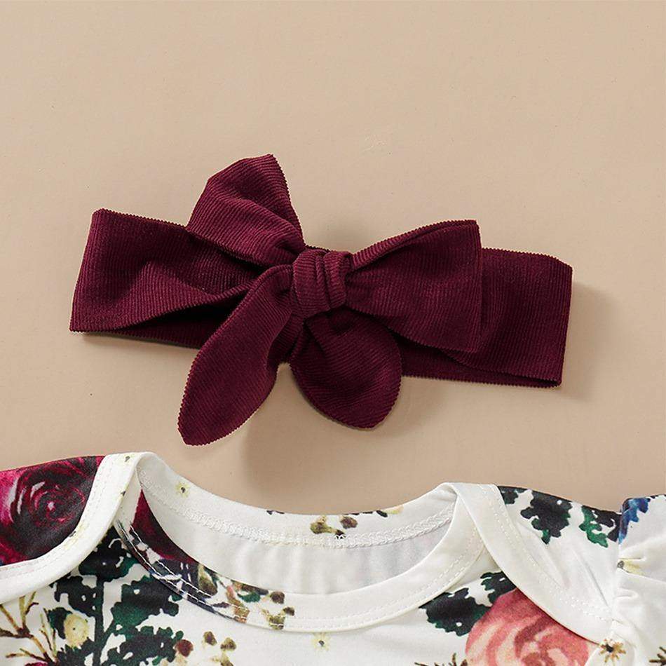 Conjunto Vestido + Body Floral Bebê Vinho | 1 -18 Meses-Internacional-