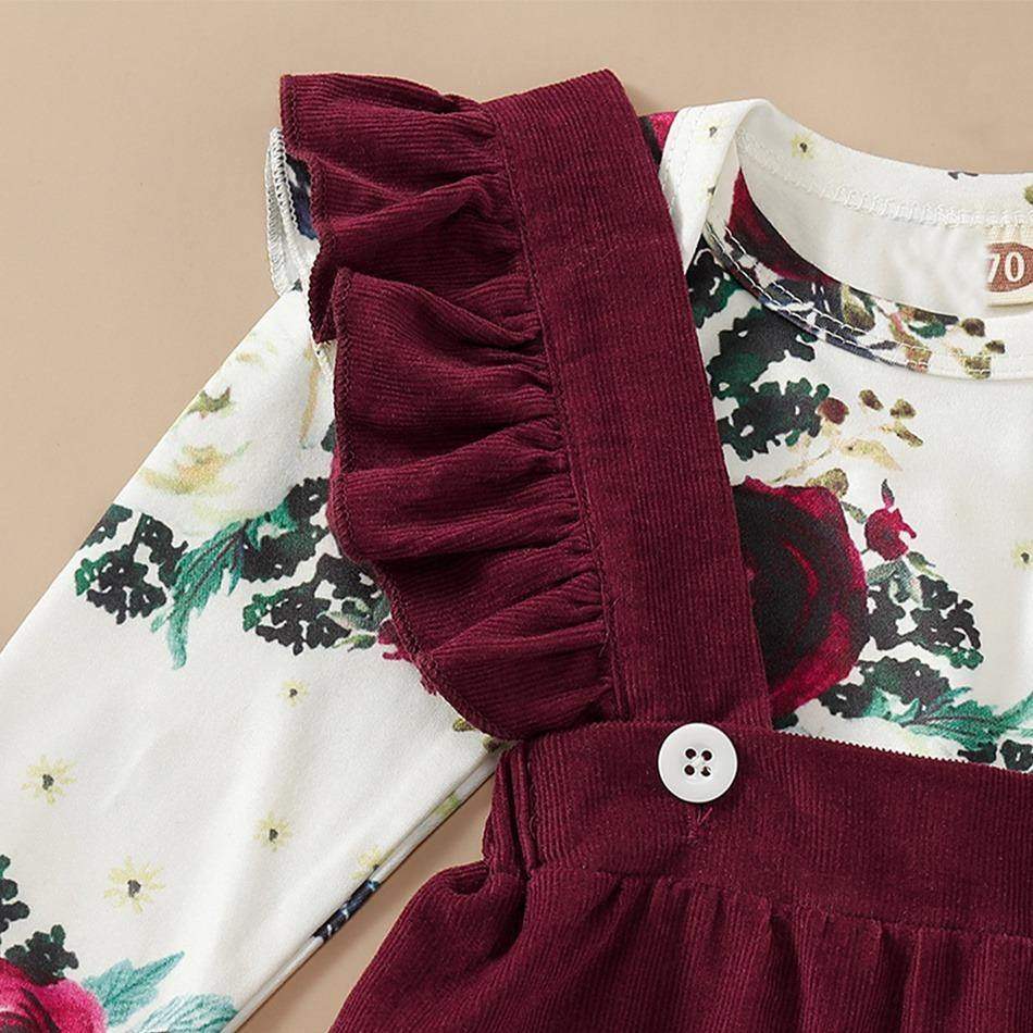 Conjunto Vestido + Body Floral Bebê Vinho | 1 -18 Meses-Internacional-