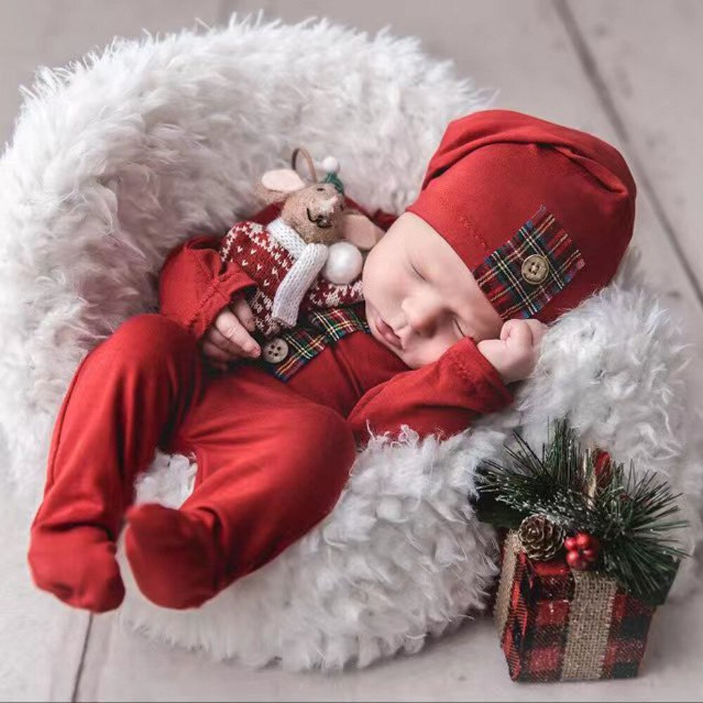 conjuntos ensaio de natal para recem nascido newborn macacão gorro touca chapéu bebê menino menina papai mamãe noel fotos vermelho