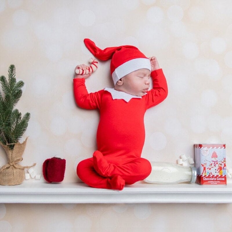 conjuntos ensaio de natal para recem nascido newborn macacão gorro touca chapéu bebê menino menina papai mamãe noel fotos vermelho
