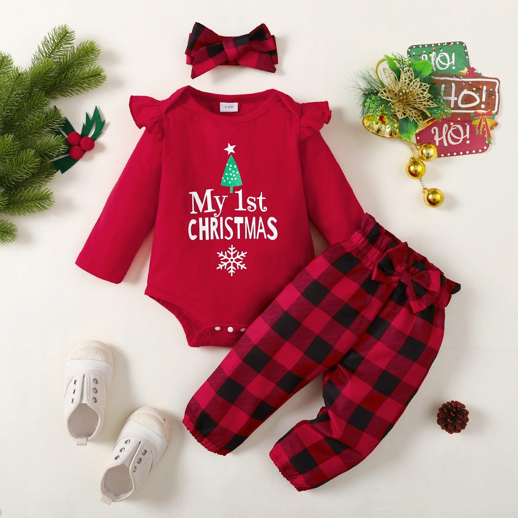 conjuntos meu primeiro natal bebê menina réveillon 2023 macacão body gorro touca chapéu laço blusa manga longa calça bebê menino menina ano novo reveillon fotos vermelho preto xadrez