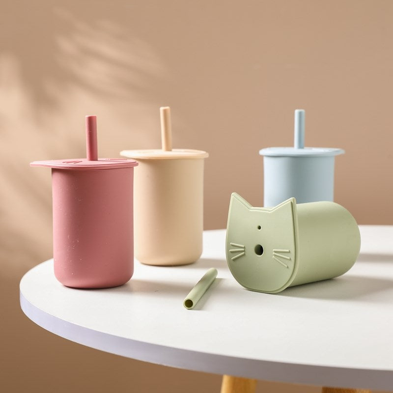 copo de silicone com canudo treinamento transição 150ml 3 6 9 12 18 24 meses fofo bebê menino menina criança infantil