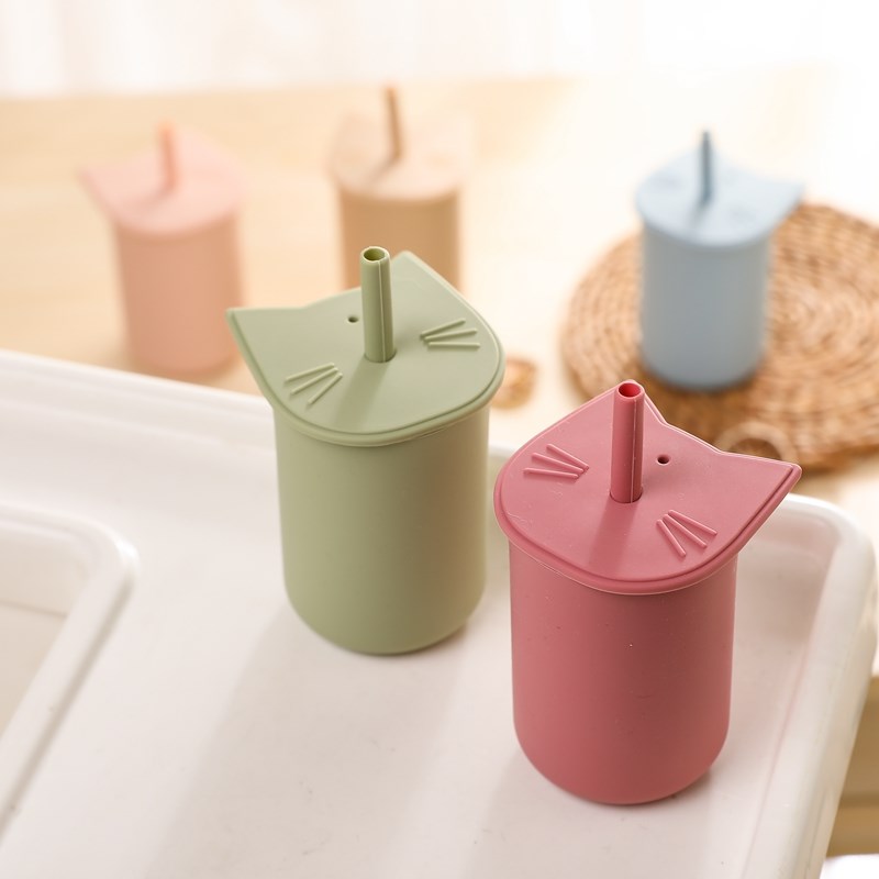 copo de silicone com canudo treinamento transição 150ml 3 6 9 12 18 24 meses fofo bebê menino menina criança infantil