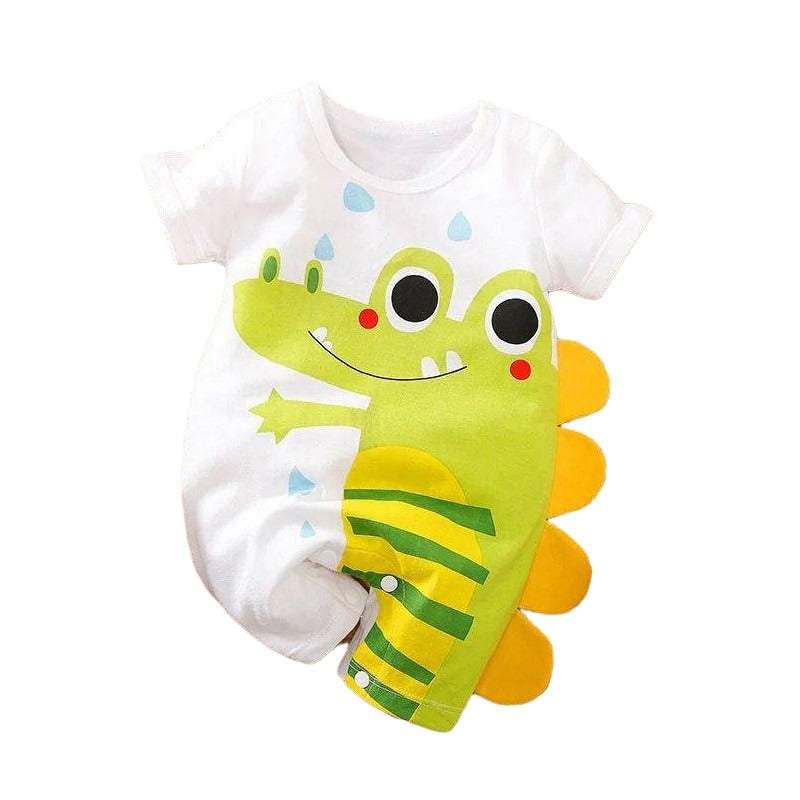 Macaquinho Dino Bichinhos Verão Manga Curta Bebê Menino | 0-18 Meses-bichinhos,jacaré,macacão de bebê,macacão de verão bebê,macacão estampado de bebê,macaquinho de algodão para bebê,macaquinho estampado bebê,macaquinho estampado bebê verão,macaquinho para bebê,menina,menino