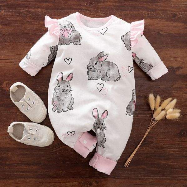 Macacão Estampado Manga Longa c/ Babados Bebê Menina | 0-12 Meses-macacão bebê,macacão bebê algodão,macacão bebê estampado,macacão bebê manga longa,macacão bebê menina,Macacão Estampado Manga Longa Babados