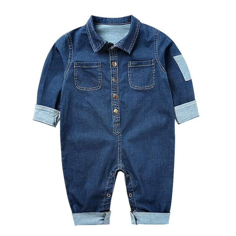 Macacão Jeans Bebê Menino Manga Longa |  6-24 M-azul,denim,jeans,macacão,macacão bebê,macacão manga longa,menino